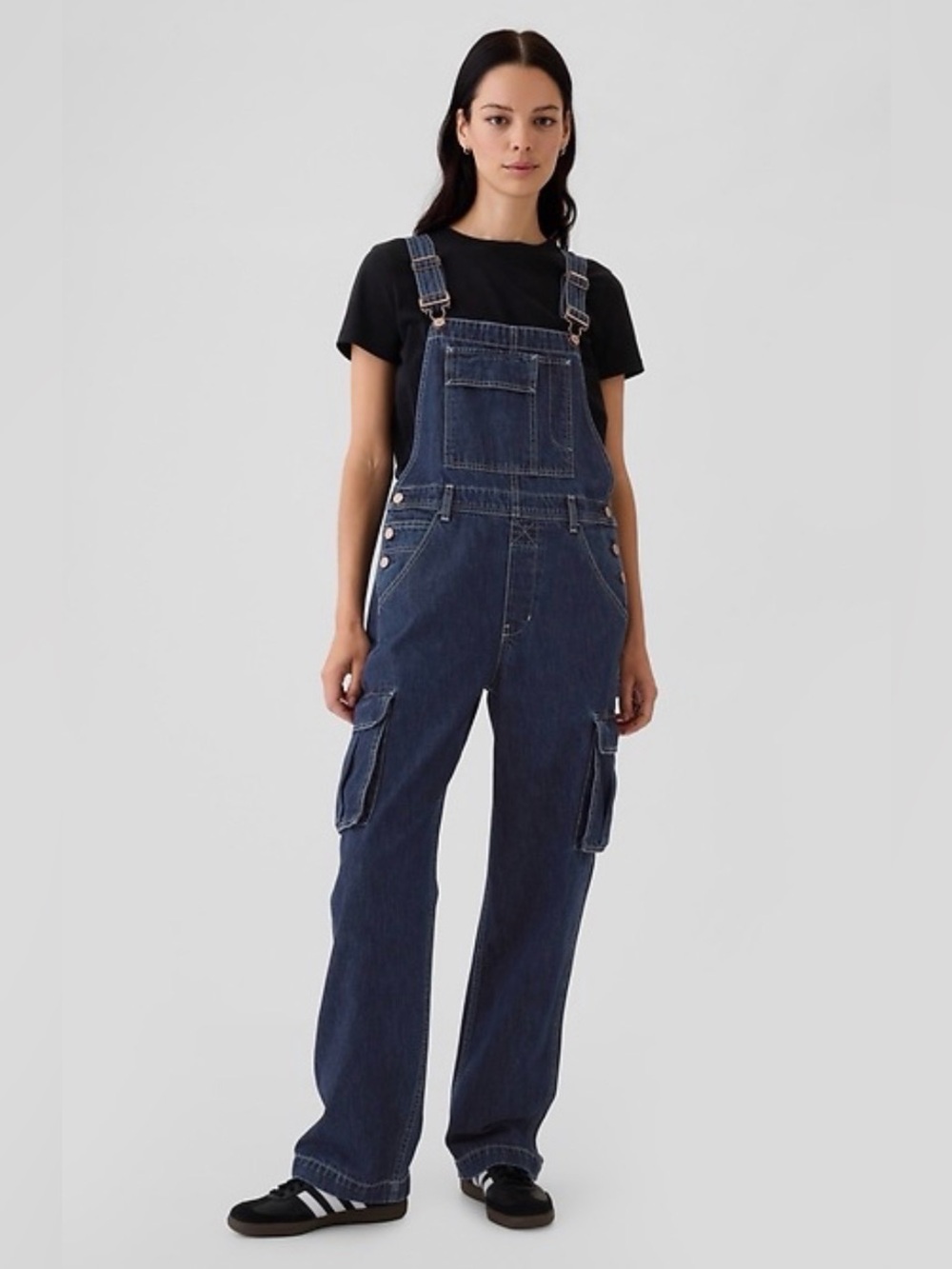 Gap Relaxed Denim Cargo Overalls Dark Wash NWT LP Grunge Streetwear Work Utility